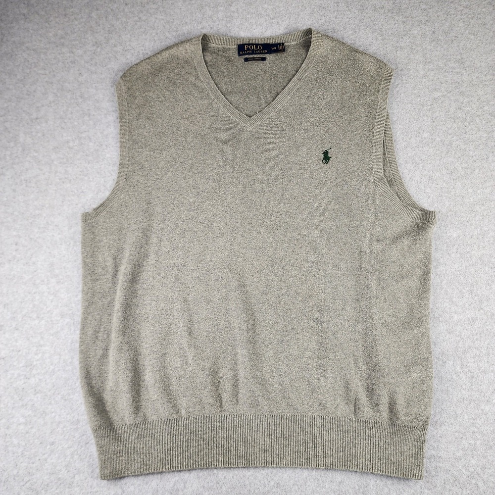 Polo Ralph Lauren Sweater Vest Men's Large Gray Pima Cotton V Neck Golf